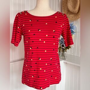 Croft & Barrow Red Stripes & Polka Dots Short Sleeves Top